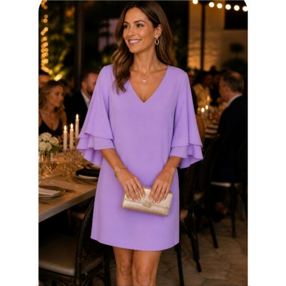 Laundry by Shelli Segal Dress Lavender Purple Bell Sleeves NWT 6